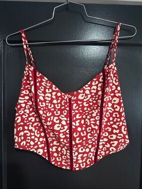 SHEIN Red & Cream Leopard Print Corset Cami Top